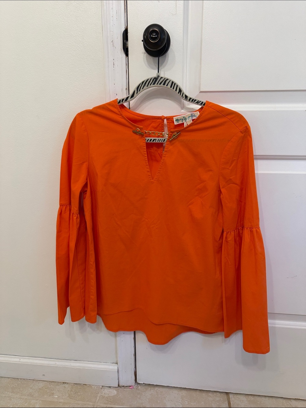 Michael Kors Vibrant Orange Long-Sleeve Keyhole Blouse